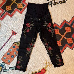 Topshop Moto Maternity Over the belly Embroidered Floral Jeans